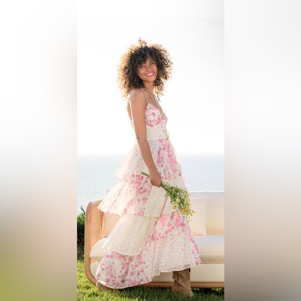 ALTAR'D STATE Janece Floral Maxi Dress Pink Ivory Medium